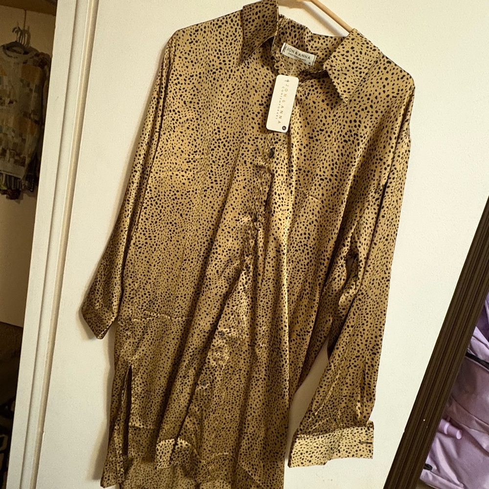 Zara Gold Polka Dot Button-Up Dress